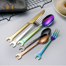 Load image into Gallery viewer, WOWCC Food Picks Stainless Steel Wrench Shape Fork Spoon Dinner Fruit Dessert Long Tableware Forks Tool Picnic Bento Accessories
