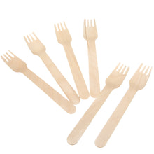 Load image into Gallery viewer, 100Pcs Wooden Disposable Cutlery Forks Spoons Party Dessert Utensils Tableware Wooden Fork Flatware Wood Cutlery Pitchfork
