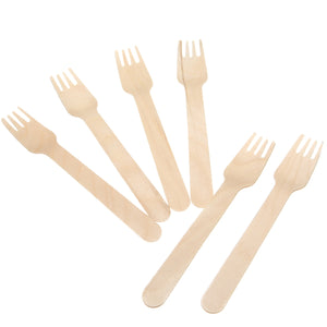 100Pcs Wooden Disposable Cutlery Forks Spoons Party Dessert Utensils Tableware Wooden Fork Flatware Wood Cutlery Pitchfork