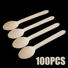 Load image into Gallery viewer, 100Pcs Wooden Disposable Cutlery Forks Spoons Party Dessert Utensils Tableware Wooden Fork Flatware Wood Cutlery Pitchfork
