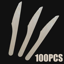 Load image into Gallery viewer, 100Pcs Wooden Disposable Cutlery Forks Spoons Party Dessert Utensils Tableware Wooden Fork Flatware Wood Cutlery Pitchfork
