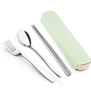 WORTHBUY Portable Travel Tableware Set Stainless Steel Dinnerware With Box Kitchen Fork Spoon Dinner Set For Kid School Cutlery