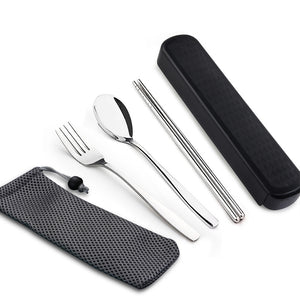 WORTHBUY Portable Travel Tableware Set Stainless Steel Dinnerware With Box Kitchen Fork Spoon Dinner Set For Kid School Cutlery