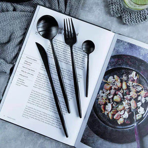 304 Stainless Steel Cutlery Tableware Dinner Set Forks Knives Scoop Set Silverware Set Titanium black kitchen food dinnerware