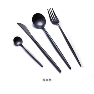 304 Stainless Steel Cutlery Tableware Dinner Set Forks Knives Scoop Set Silverware Set Titanium black kitchen food dinnerware