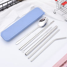 Load image into Gallery viewer, 9pcs/6pcs Stainless Steel Cutlery Set Silverware with Metal Straw Chopsticks Storage Case and Bag Spoon Set
