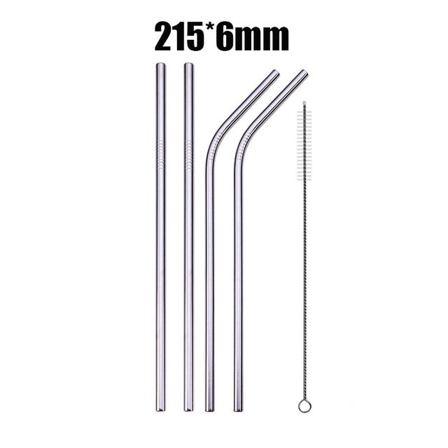 UPORS 4/8Pcs Reusable Drinking Straw High Quality 304 Stainless Steel Metal Straw with Cleaner Brush Wholesale