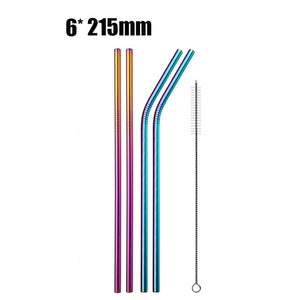 UPORS 4/8Pcs Reusable Drinking Straw High Quality 304 Stainless Steel Metal Straw with Cleaner Brush Wholesale