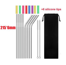 Load image into Gallery viewer, UPORS 4/8Pcs Reusable Drinking Straw High Quality 304 Stainless Steel Metal Straw with Cleaner Brush Wholesale
