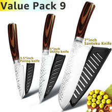 Load image into Gallery viewer, Cuchillo de cocina de 8 pulgadas, cuchillos profesionales japoneses de Chef 7CR17 440C, cuchillo de carnicero de acero inoxidable, juego de santoku
